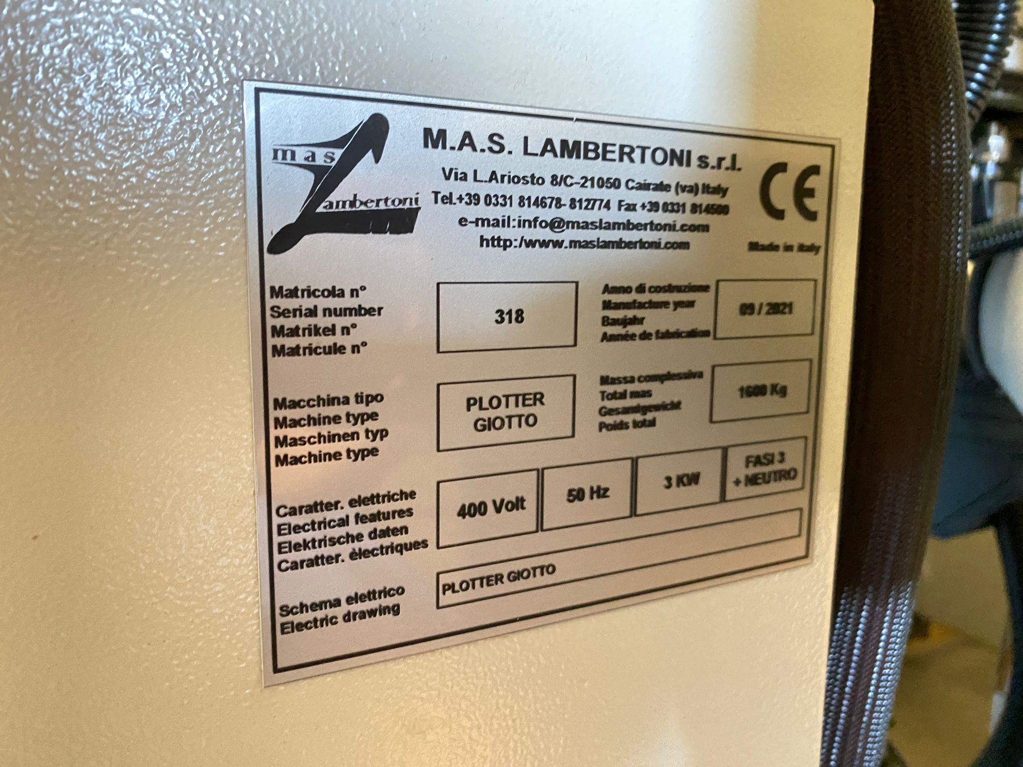 MAS LAMBERTONI PLOTTER GIOTTO/TAPPETO PRESSATORE  2021